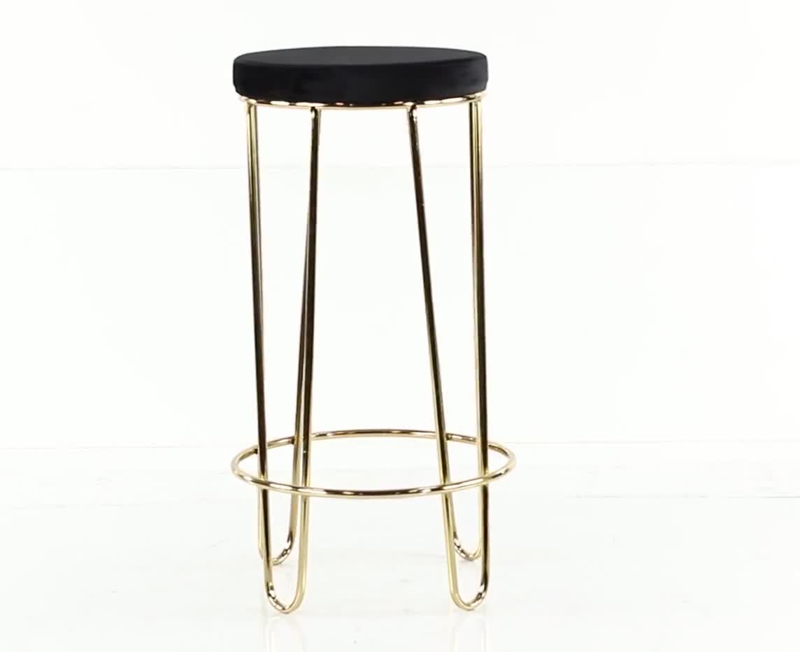 thumbnail video image 2 of DecMode 17" x 31" Gold Metal Bar Stool with Black Upholstered Seat, 1-Piece, 2 of 8