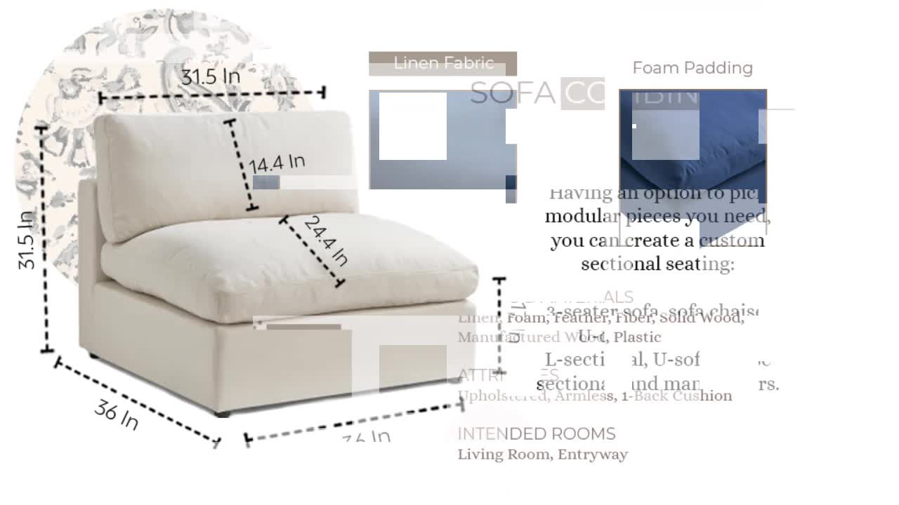 thumbnail video image 2 of Rustic Manor Saniyah Cream White Linen Sofa Seat, Armless, 2 of 11