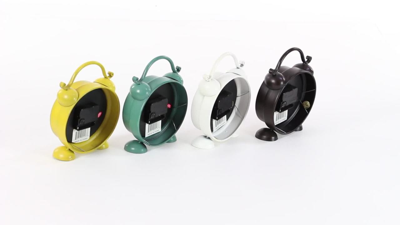 thumbnail video image 2 of DecMode 9" Multi Colored Metal Bell Top Clock, Set of 4, 2 of 17