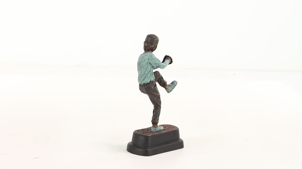 thumbnail video image 2 of DecMode Traditional Resin Pitching Baseball Player Sculpture, Brown, 2 of 8