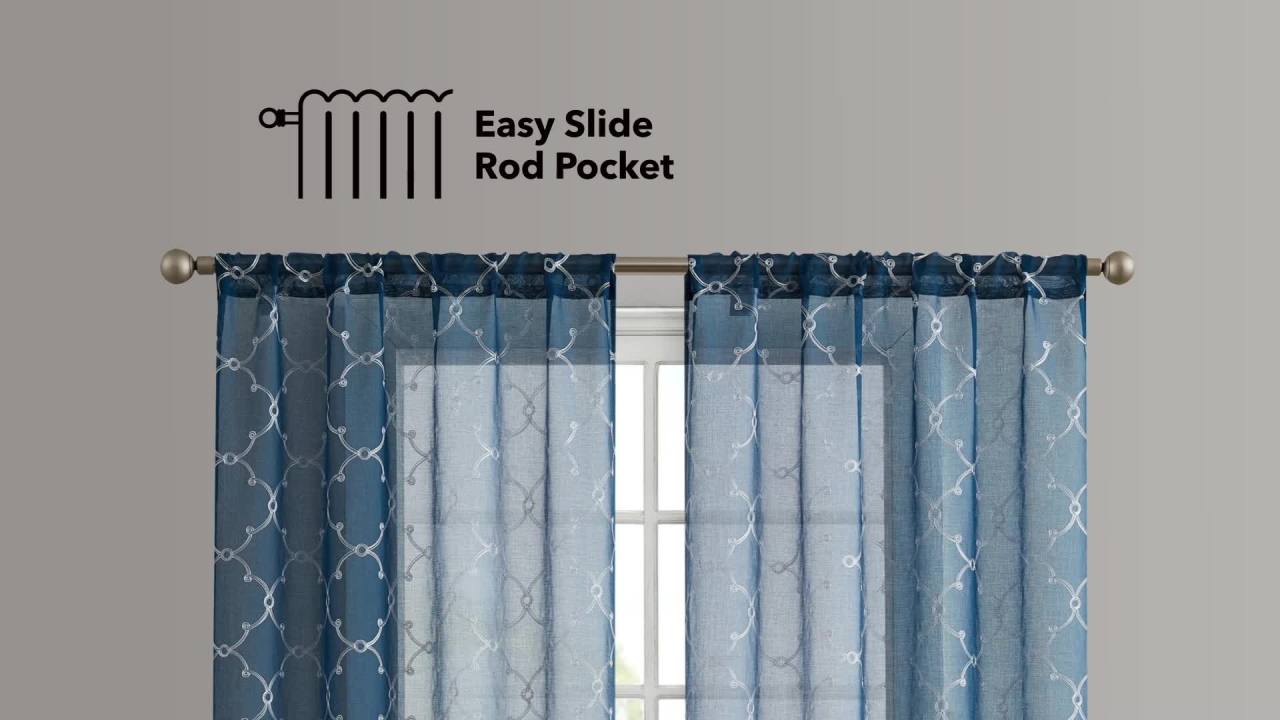 thumbnail video image 2 of Creative Home Ideas Contemporary/Modern/Farmhouse/Traditional 2 Piece Embroidered/Geometric Sheer Curtain Set, 2 of 10