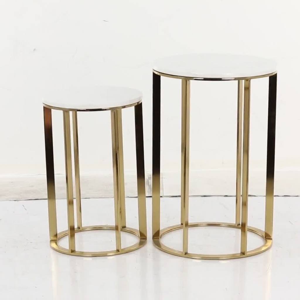 thumbnail video image 2 of DecMode 16" x 24" Gold Metal Accent Table with Marble Top, 2-Pieces, 2 of 14