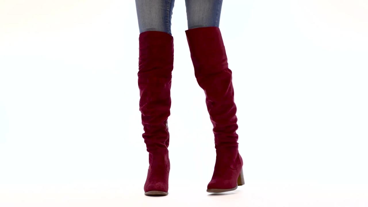 thumbnail video image 2 of Journee Womens Kaison Stacked Heel Over The Knee Boots, 2 of 10