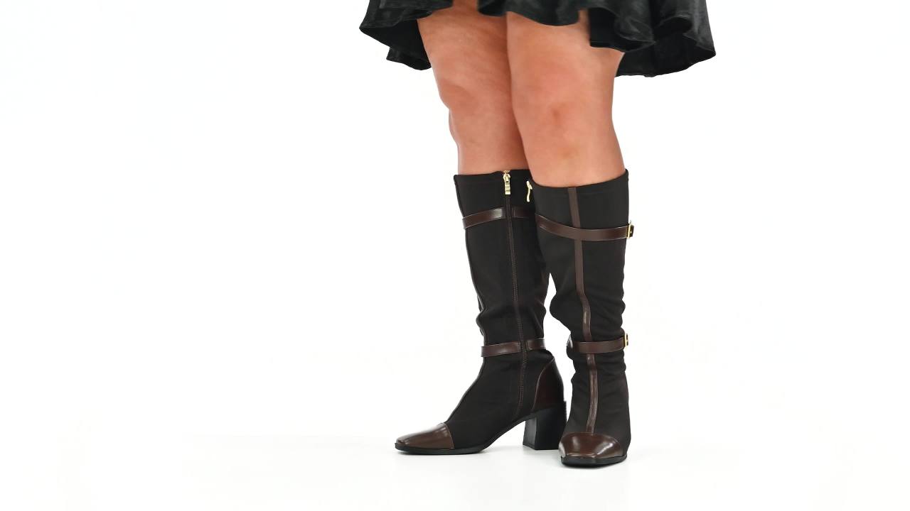 thumbnail video image 2 of Journee Womens Gaibree Extra Wide Calf Stacked Heel Knee High Boots, 2 of 10