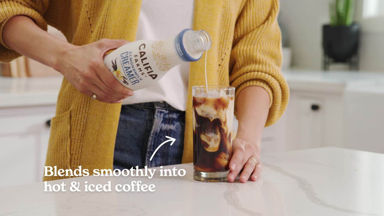 thumbnail video image 2 of Califia Farms Unsweetened Better Half Almond Milk Half and Half 32 Fluid Ounces, 2 of 7