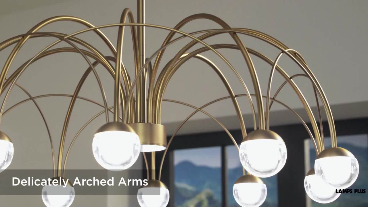 thumbnail video image 2 of Possini Euro Design Showers 26" Mid Century Modern Pendant Chandelier Ceiling Light Fixture Dining Room Over Table Umbrella 10-Light LED Brushed Gold, 2 of 10