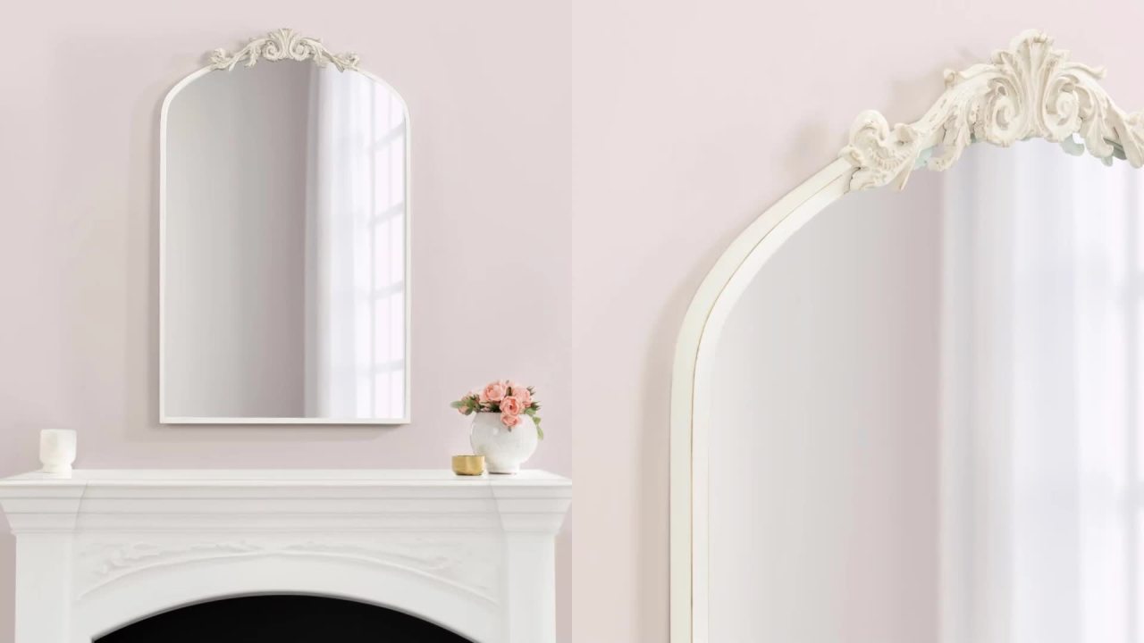 thumbnail video image 2 of Kate and Laurel Arendahl Traditional Ornate Slim Panel Wall Mirror, 9 x 32, Black, Vintage Tall Mirror for Use as Versatile Entryway or Bedroom Wall Decor, 2 of 9