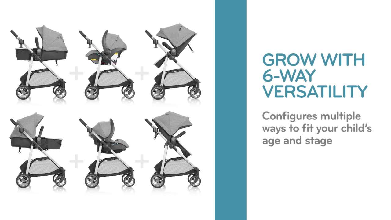 thumbnail video image 3 of Evenflo Omni Plus Modular Travel System with LiteMax Sport Rear-Facing Infant Car Seat, Hyperion Red, 22lb, 3 of 20