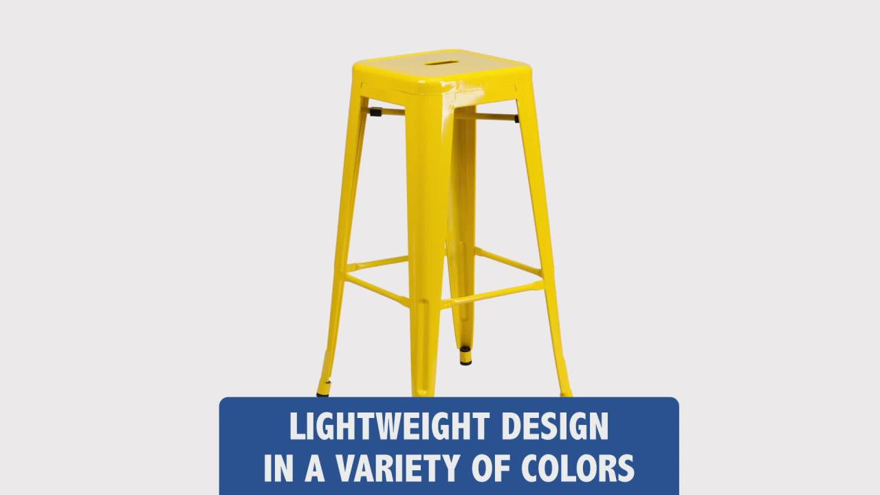 thumbnail video image 2 of Flash Furniture Commercial Grade 30" High Backless Silver Metal Indoor-Outdoor Barstool with Square Seat, 2 of 13