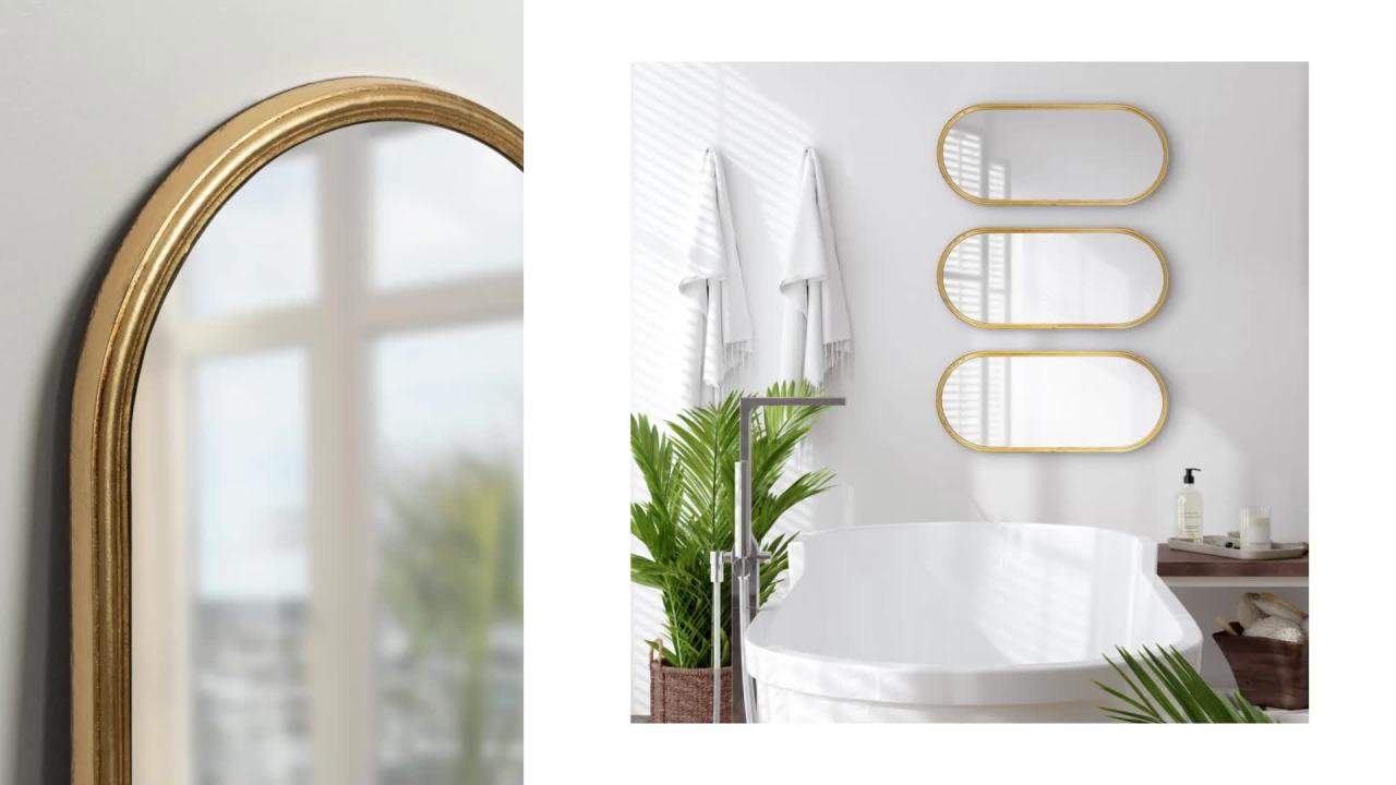 thumbnail video image 2 of Kate and Laurel Caskill Glam Wall Mirror Set, Set of 3, 10 x 22, Gold, Decorative Modern Mirror Wall Decor Collection with Robust Frame and Capsule Oval Shape, 2 of 8