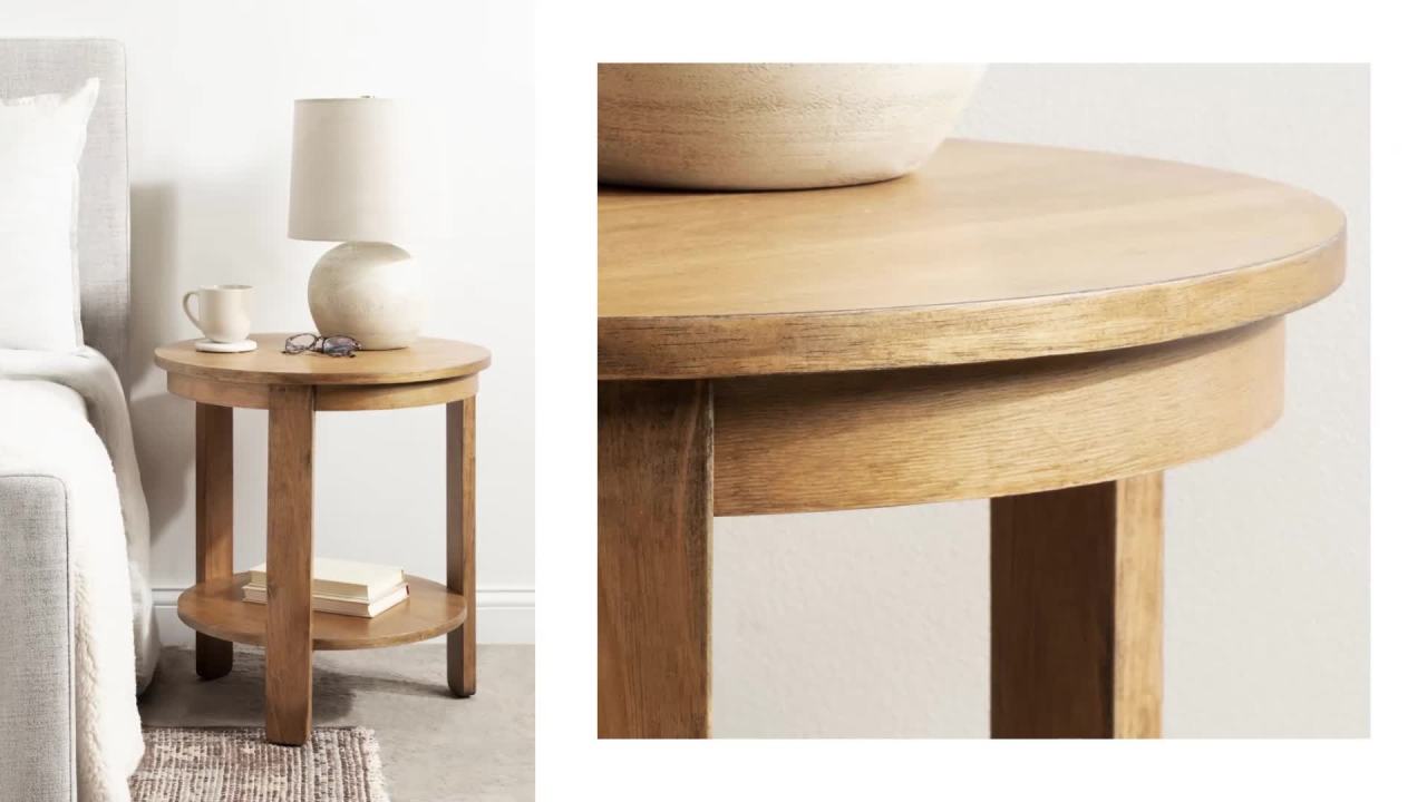 thumbnail video image 2 of Kate and Laurel Foxford Tiered Round Side Table, 22 x 22 x 25, Light Natural, Transitional Two-Tier Circle Nightstand Table with Storage for Use as Living Room End Table, 2 of 10
