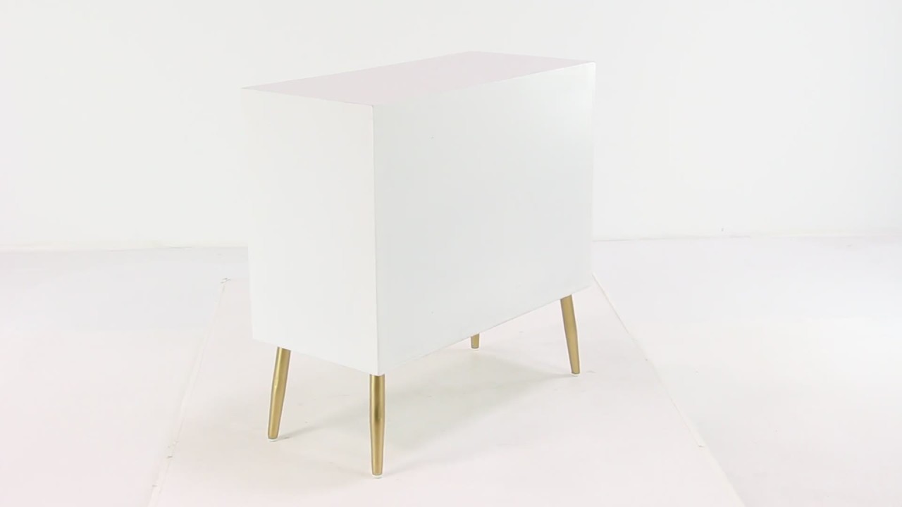 thumbnail video image 2 of DecMode 32" x 32" White Wooden Geometric 3 Drawer Chest with Gold Metal Legs, 1-Piece, 2 of 15