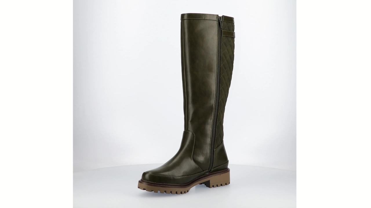 thumbnail video image 2 of Journee Womens Zemmie Knee High Wide-Calf Round Toe Inside Zipper Quilted Shaft Comfort Casual Boots, 2 of 10