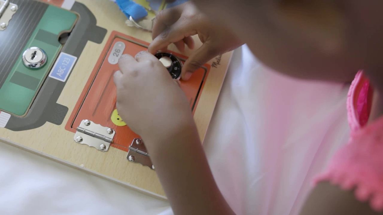 thumbnail video image 2 of Melissa & Doug Locks and Latches Board Wooden Educational Toy, 2 of 10