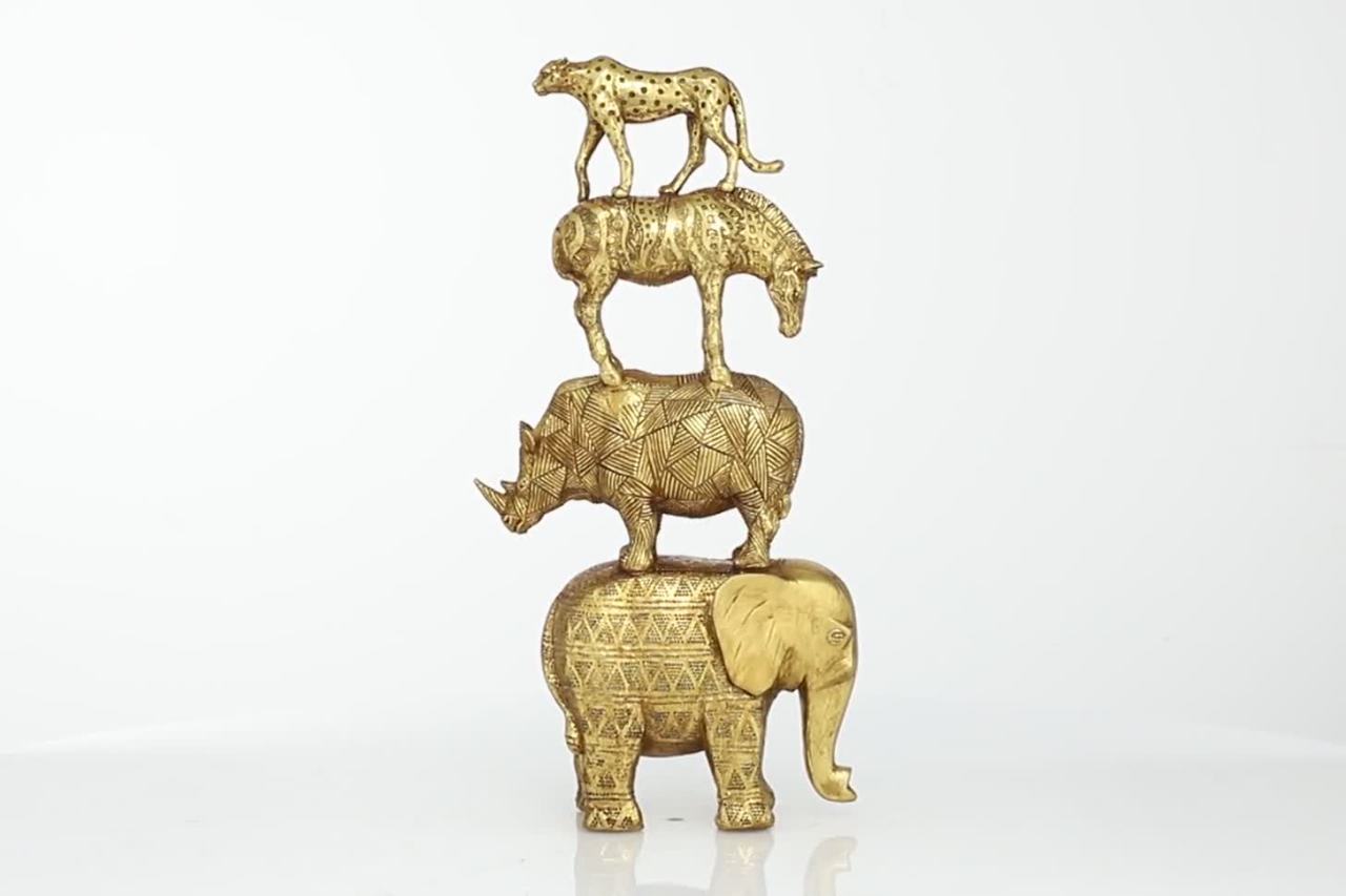 thumbnail video image 2 of 10" x 15" Gold Polyresin Safari Animals Sculpture, by DecMode, 2 of 12
