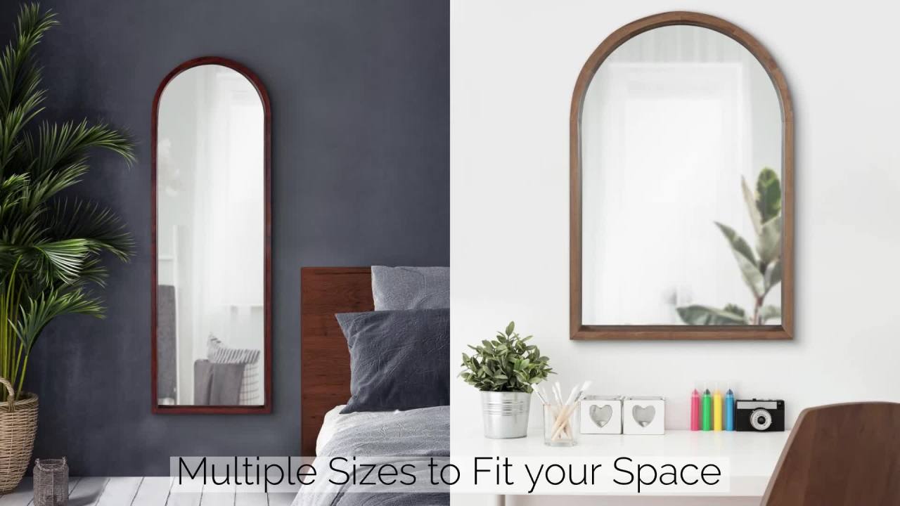 thumbnail video image 2 of Kate and Laurel Hutton Farmhouse Wood Arched Mirror, 20 x 30, Gray, Decorative Modern Large Arch Mirror with Deep Profile and Graywash Finish for Wall, 2 of 7