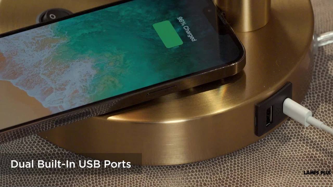 thumbnail video image 2 of 360 Lighting Brynn 25 1/2" High Industrial Desk Lamp Dual USB Port Gold Brass Finish Metal White Cone Shade Home Office Charging, 2 of 10