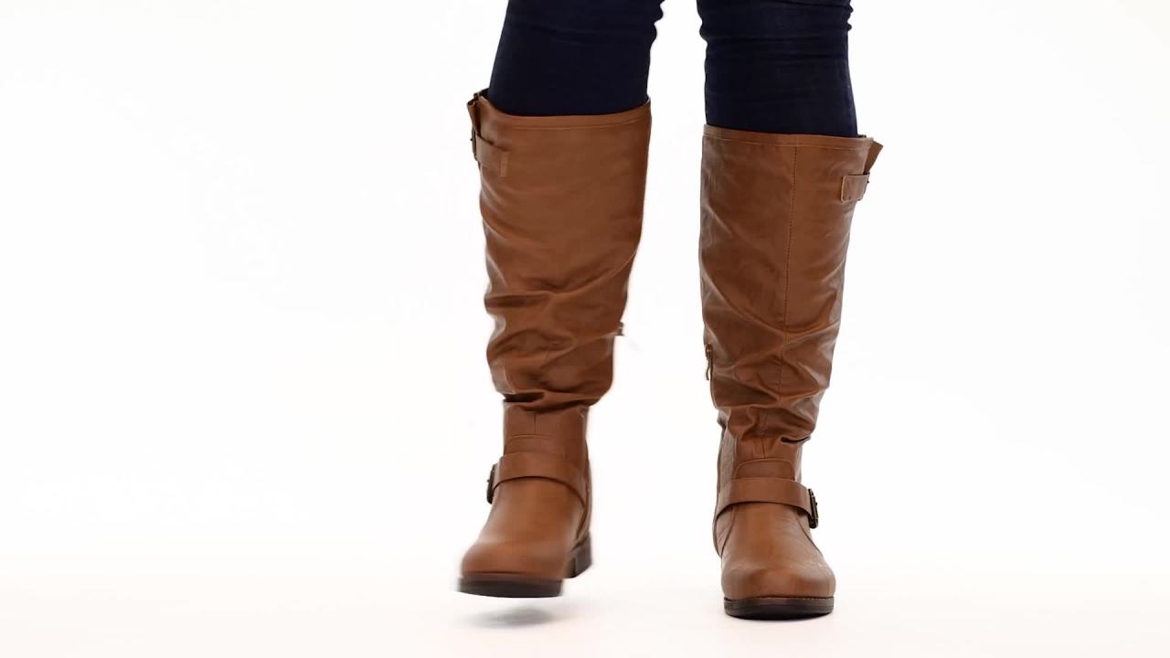 thumbnail video image 2 of Journee Womens Stormy Wide Calf Stacked Heel Riding Boots, 2 of 10