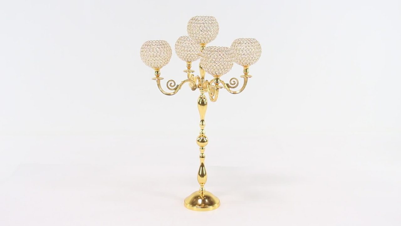 thumbnail video image 2 of DecMode 5 Holder Gold Aluminum Candelabra, 2 of 15