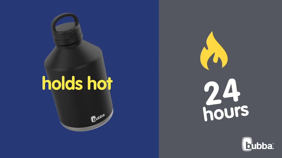 thumbnail video image 2 of bubba Growler Stainless Steel Water Bottle with Wide Mouth Rubberized in Black, 84 fl. oz., 2 of 5