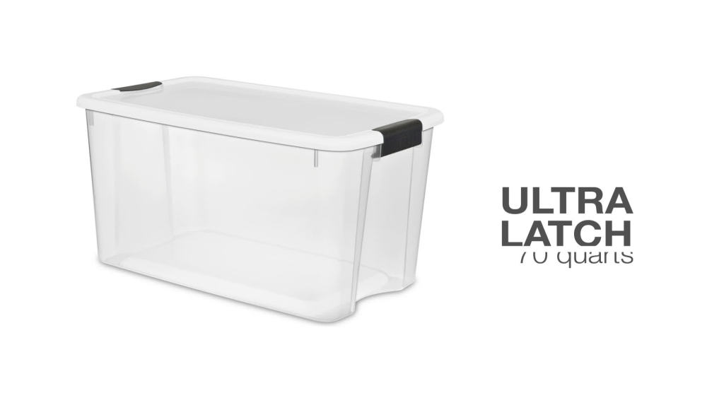 Sterilite 70 Quart Ultra Latch Storage Plastic Box with White Lid & See