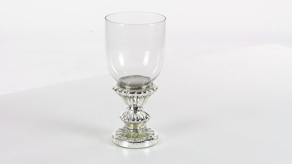 Deco 79 Glass Handmade Turned Style Pillar Hurricane Lamp With Faux Mercury Glass Finish 6 X 6 X