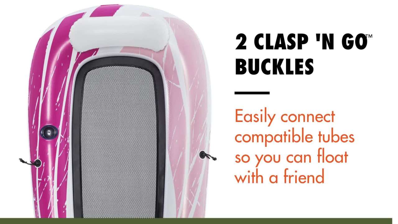 thumbnail video image 2 of Ozark Trail Sol Venture Pink Mesh Pool and River Single Lounge Float 74", 2 of 9