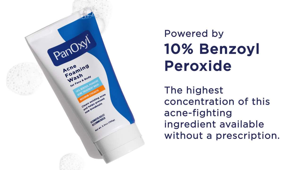 PanOxyl Max Strength Acne Foaming Wash, Face & Body, 10% Benzoyl Peroxide, All Skin Types, 5.5 oz
