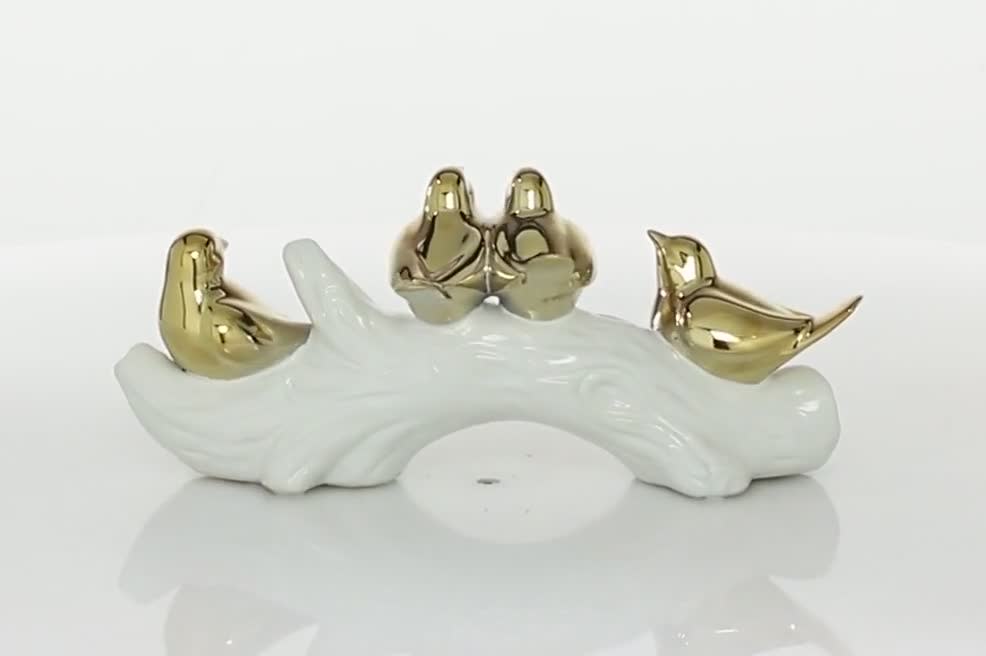 thumbnail video image 2 of 14" x 6" Gold Porcelain Ceramic Bird Sculpture, by DecMode, 2 of 9