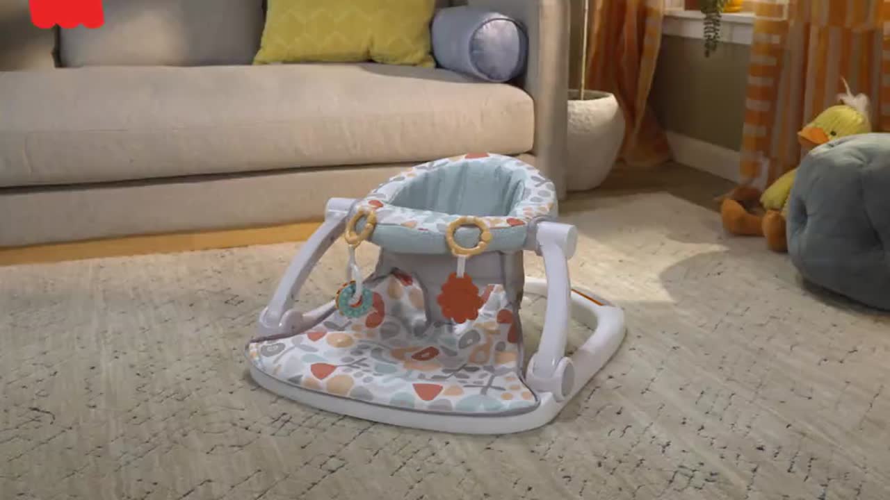 thumbnail video image 2 of Fisher-Price Sit-Me-up Floor Seat Portable Baby Infant Chair with Snack Tray and Toys, Fresh Floral, 2 of 7