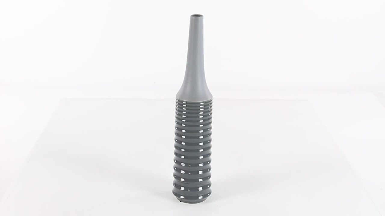 thumbnail video image 2 of DecMode Eclectic 24 Inch Gray Ceramic Ribbed Vase, 2 of 5