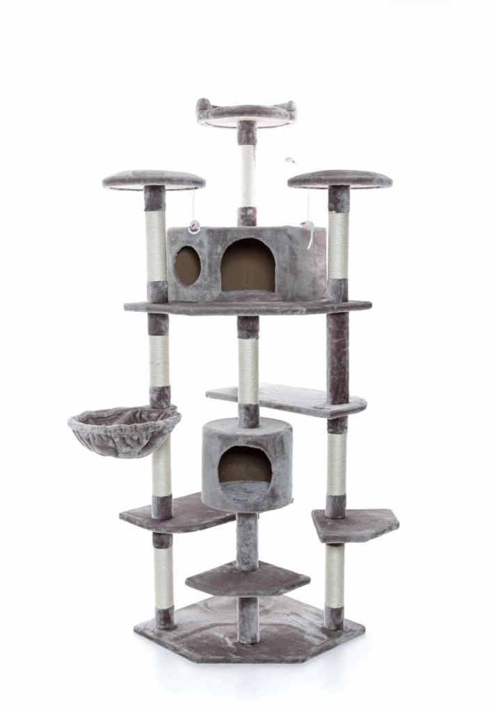 thumbnail video image 2 of TRIXIE Roma Senior Plush & Sisal 7-Level 70" Cat Tree with Scratching Posts, Platforms & Cat Toys, Gray, 2 of 9