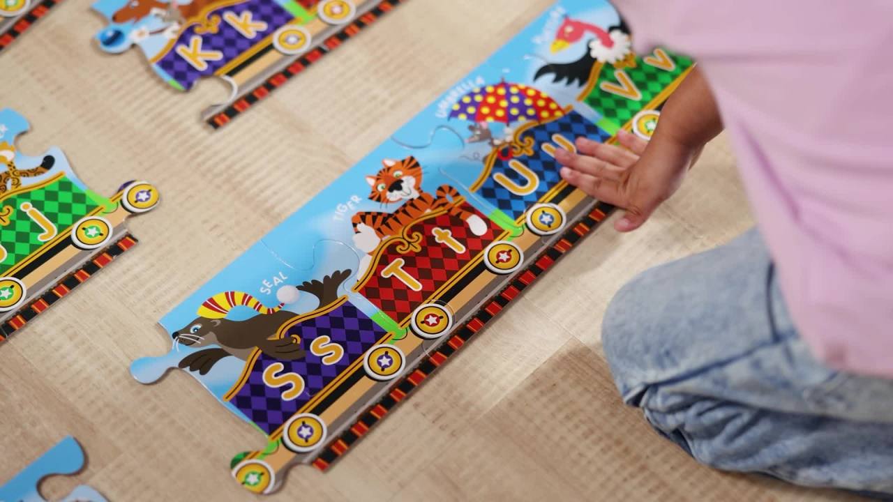 thumbnail video image 2 of Melissa & Doug Alphabet Express Jumbo Jigsaw Floor Puzzle (27 pcs, 10 feet long) - FSC Certified, 2 of 10