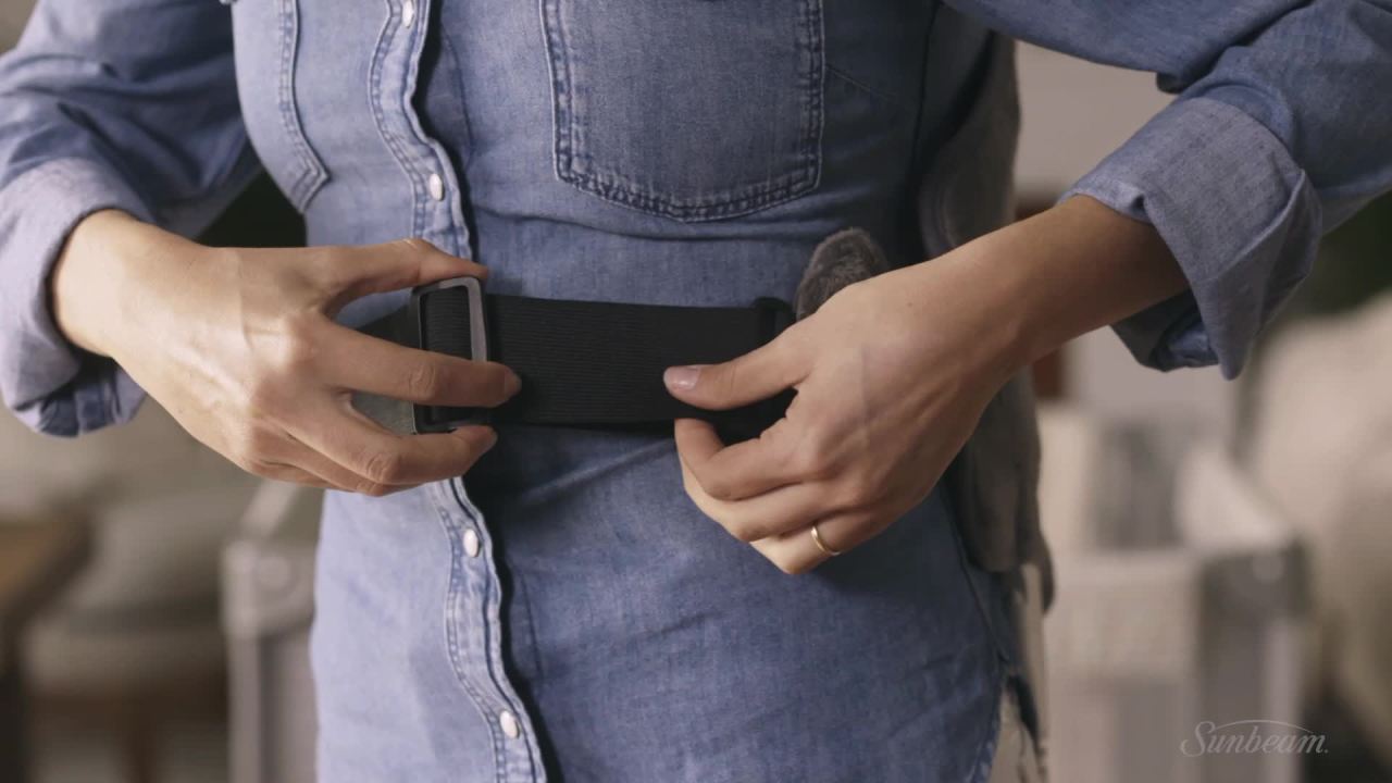 thumbnail video image 2 of Sunbeam Heated Back Wrap Heating Pad for Back Pain Relief, Gray, 23" x 15", 2 of 9