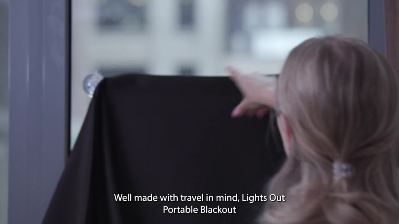 thumbnail video image 2 of Sun Zero Lights Out Portable Travel 100% Blackout Suction Cup Curtain Panel, 50"X78", Black, 2 of 11