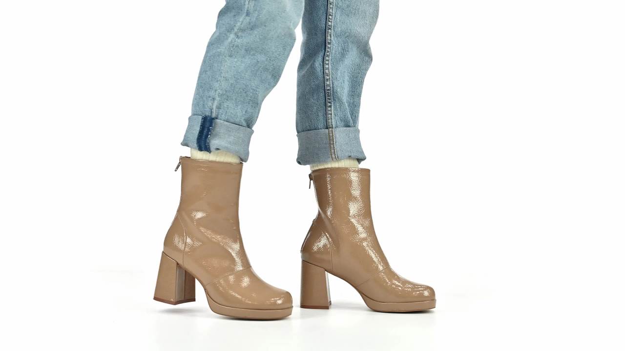 thumbnail video image 2 of Journee Womens Aylani Crinkle Patent Vegan Leather Platform Booties, 2 of 10