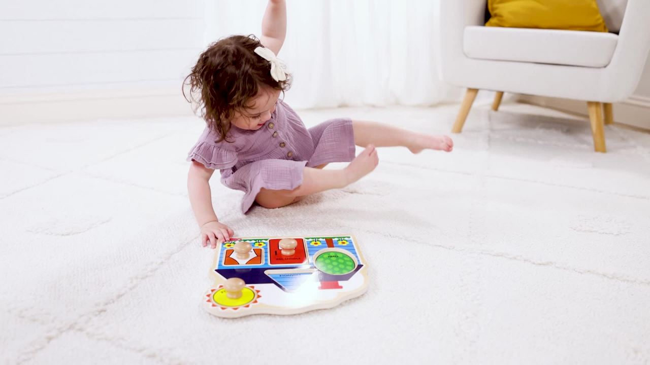 thumbnail video image 3 of Melissa & Doug First Shapes Wooden Jumbo Peg Puzzle - 5 Pieces With Handles (Babies, Toddlers), 3 of 11