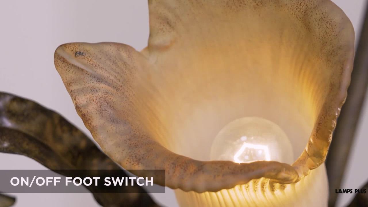 thumbnail video image 2 of Franklin Iron Works Intertwined Lilies Rustic Farmhouse 68 1/4" Tall Floor Lamp Smart Socket Bronze Gold 3-Light Amber Glass for Living Room, 2 of 11