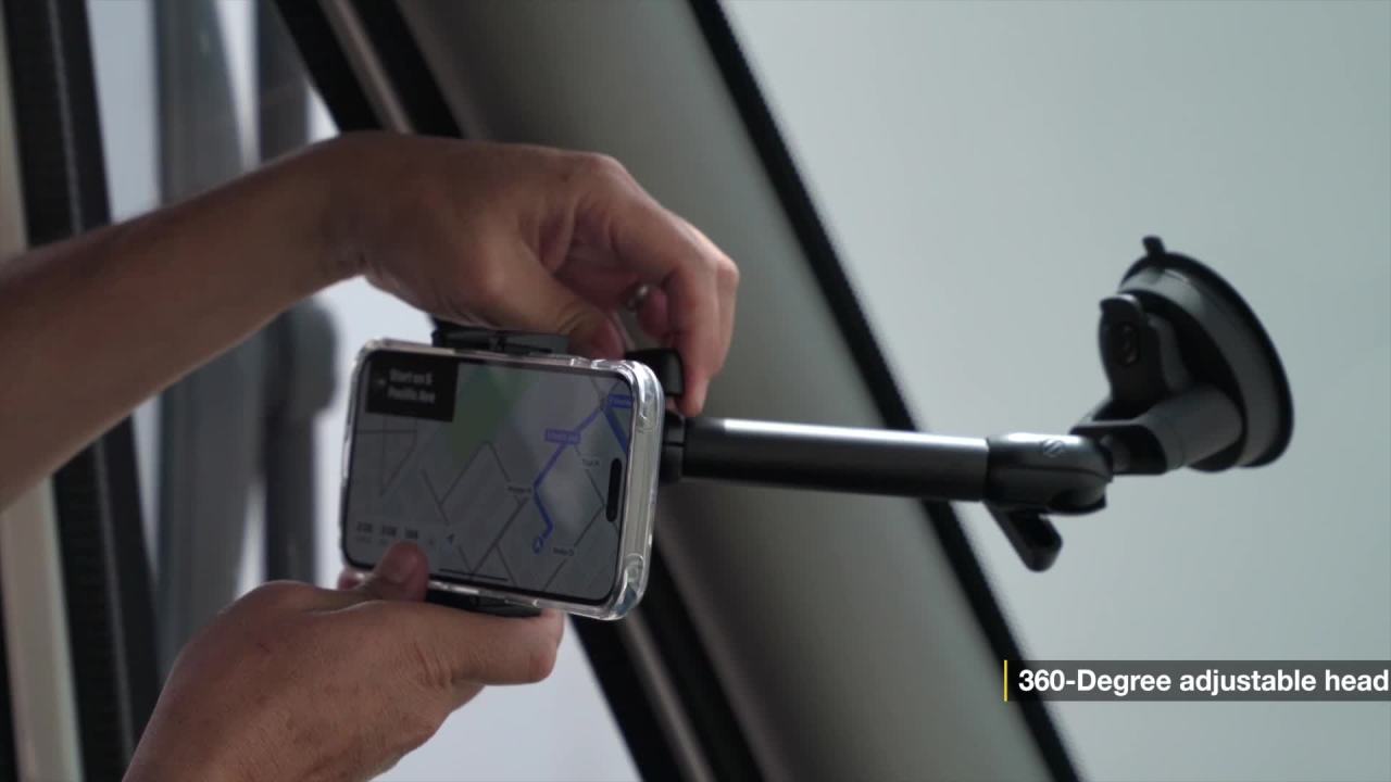 thumbnail video image 2 of Scosche BMG1WD2HD-VA HDGrip XL Heavy Duty Window/Dash w/ Extra Strong Suction Cup Phone Mount Black, 2 of 7