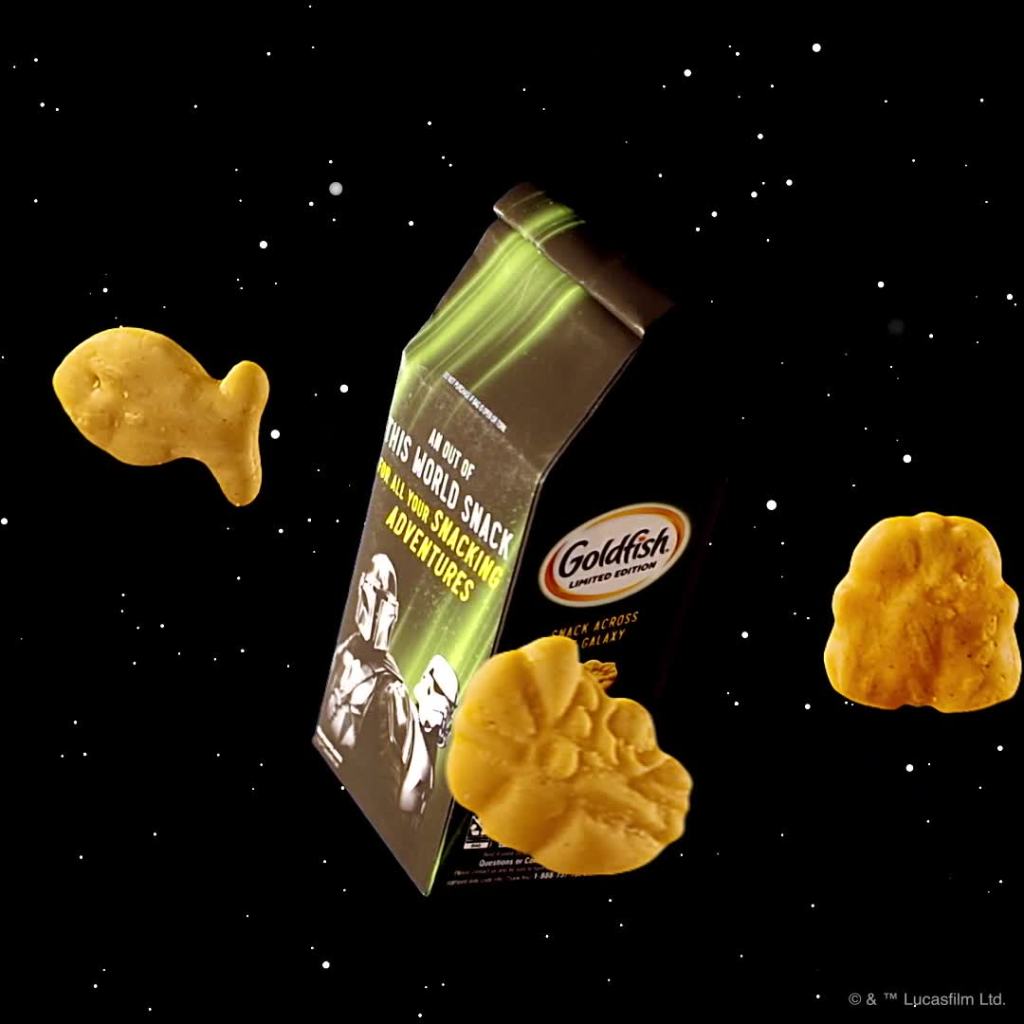 thumbnail video image 2 of Goldfish Star Wars Mandalorian Cheddar Crackers, Snack Crackers, 6.6 oz Bag, 2 of 12