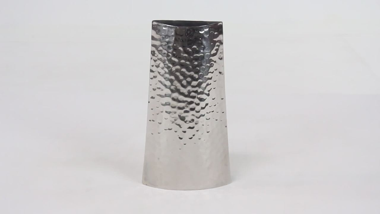 thumbnail video image 2 of DecMode 14" Hammered Silver Stainless Steel Vase, 2 of 8
