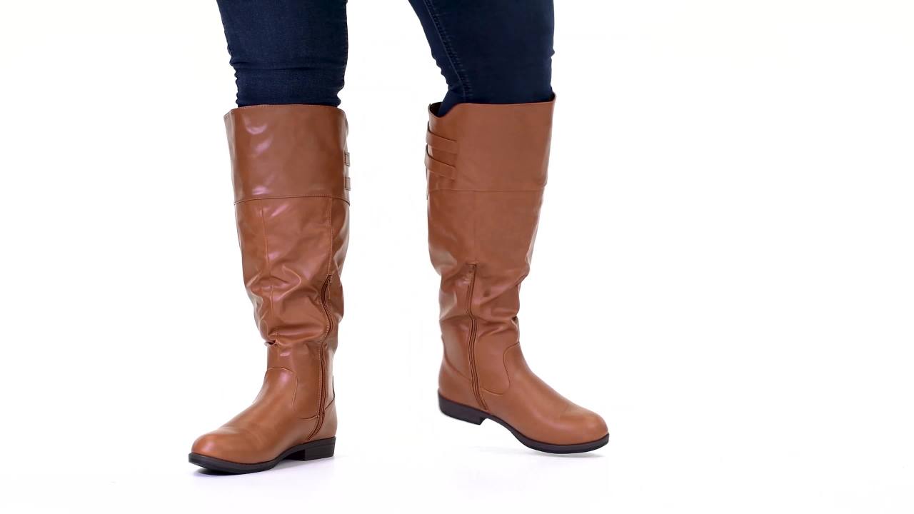 thumbnail video image 2 of Journee Womens Tori Extra Wide Calf Stacked Heel Riding Boots, 2 of 10