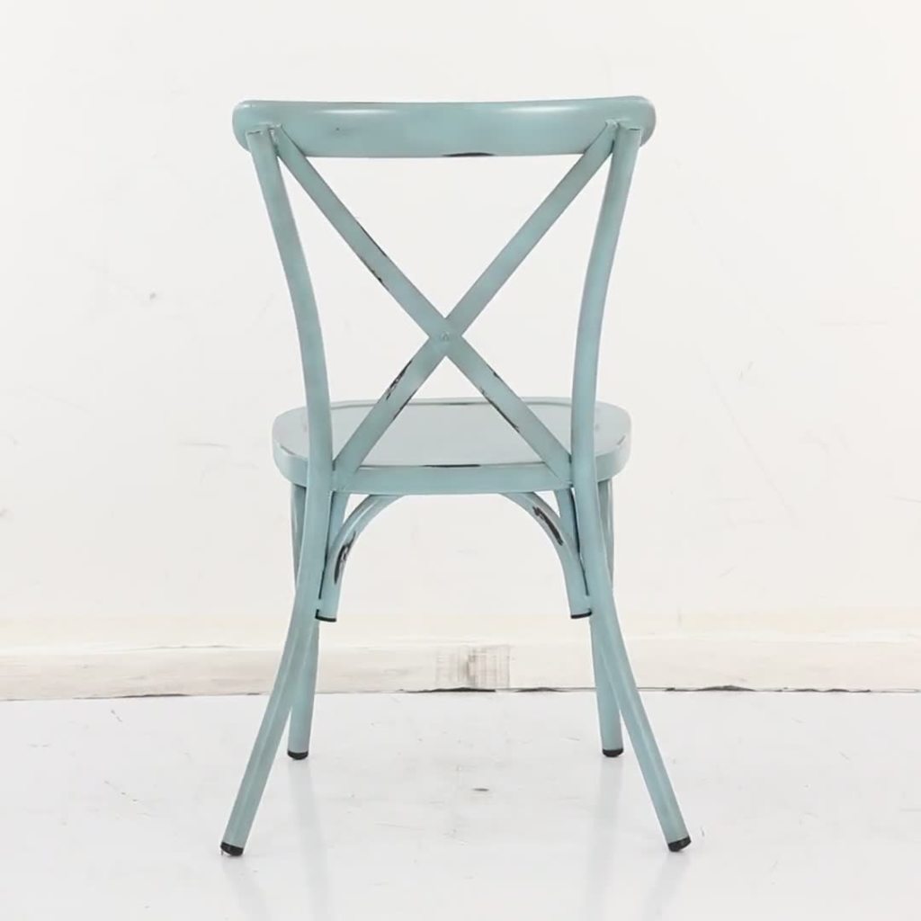 thumbnail video image 2 of DecMode 19"W, 35"H Metal Farmhouse Outdoor Dining Chair, Blue, 2-Piece, 2 of 10