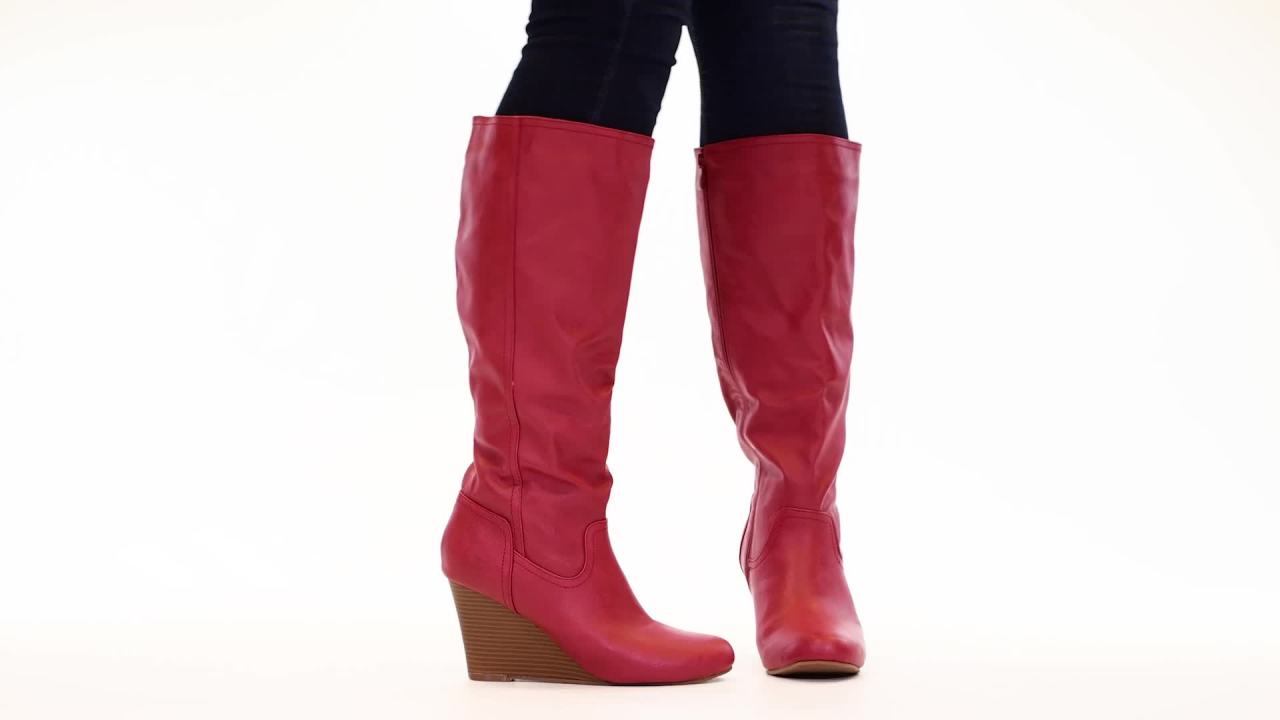 thumbnail video image 2 of Journee Womens Langly Wide Calf Wedge Knee High Boots, 2 of 10