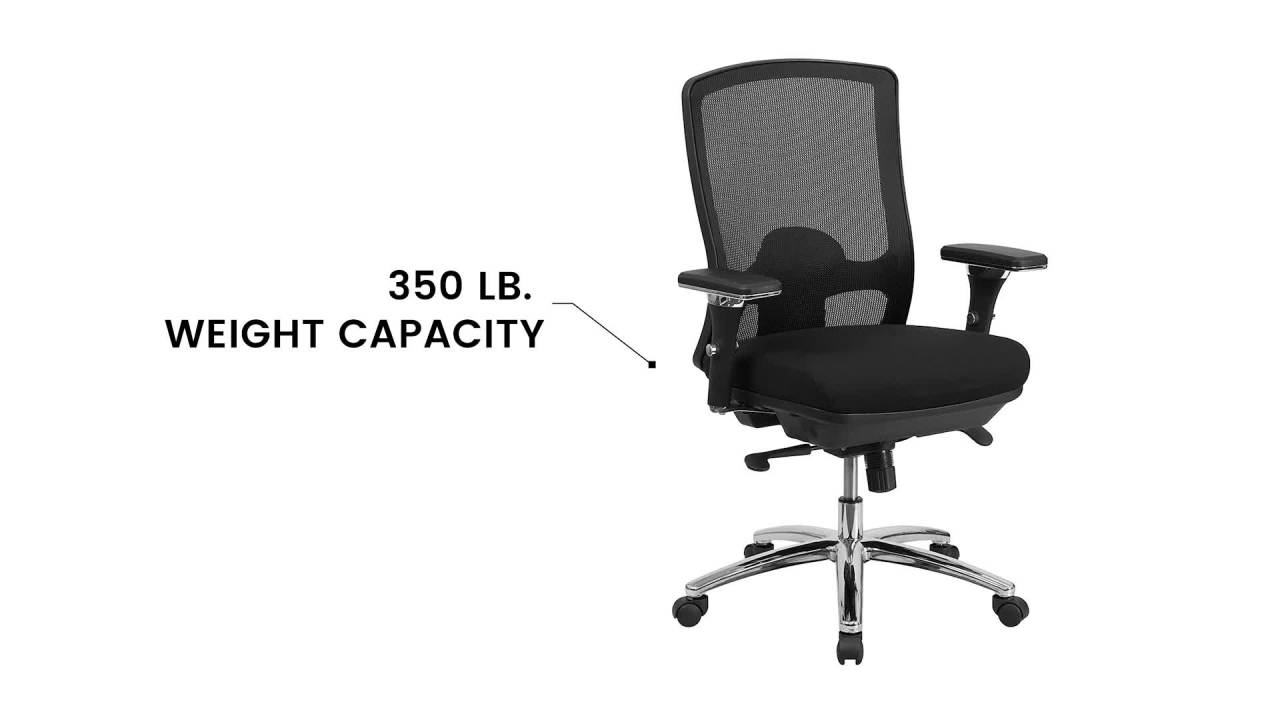 thumbnail video image 2 of Flash Furniture HERCULES Series 24/7 Intensive Use Big & Tall 350 lb. Rated Black Mesh Multifunction Swivel Ergonomic Office Chair, 2 of 14