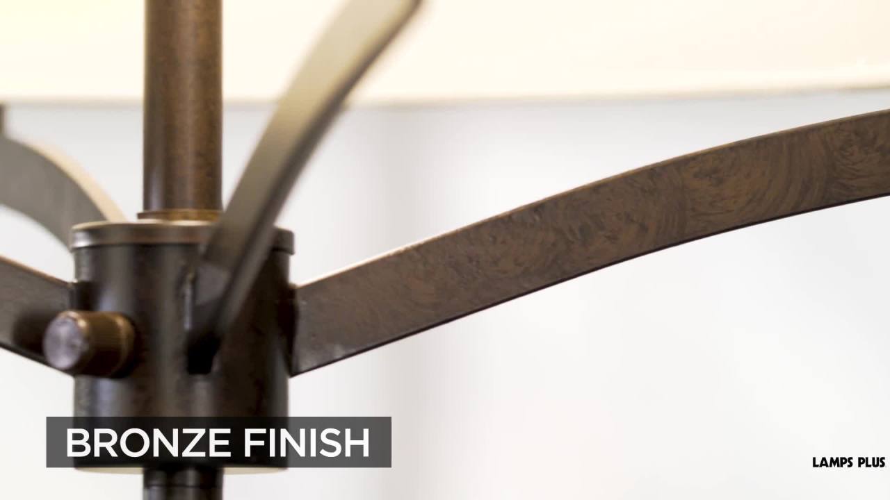 thumbnail video image 2 of Franklin Iron Works Tremont Mid Century Modern Floor Lamp 62" Tall Deep Bronze Metal Tan Burlap Drum Shade for Living Room Bedroom Office House Home, 2 of 10