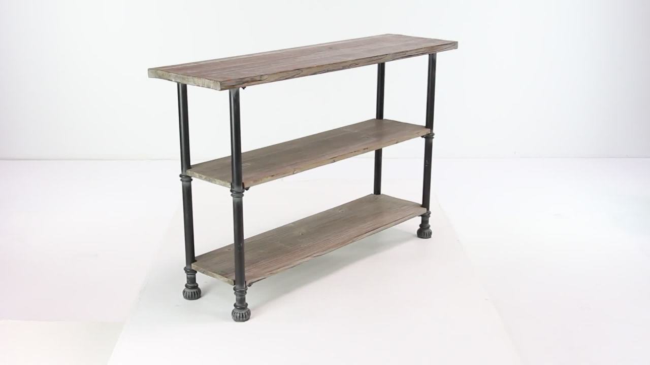 thumbnail video image 2 of DecMode 48" x 32" Brown Wood 2 Shelves Console Table, 1-Piece, 2 of 8
