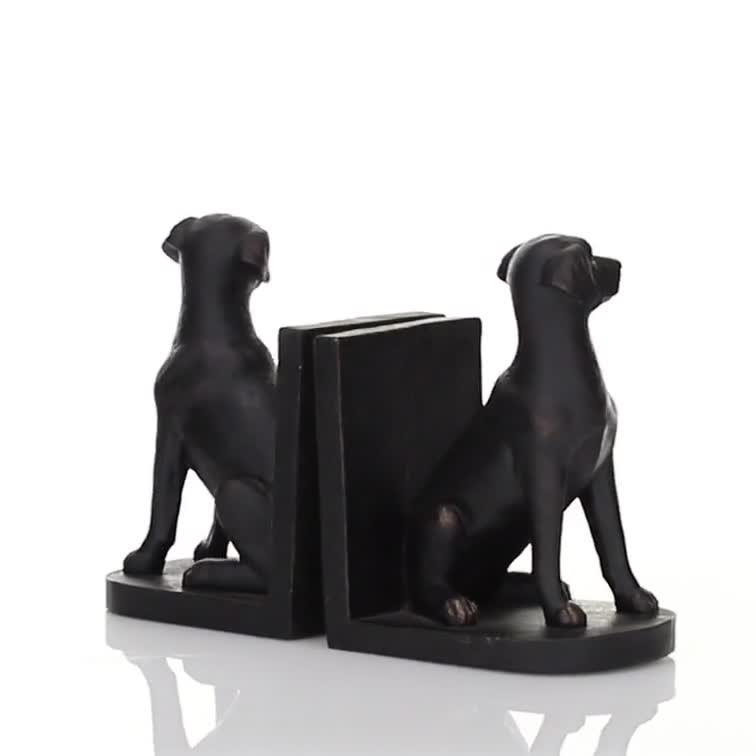 thumbnail video image 2 of Decmode - Dark Brown Labrador Dog Bookends, Pair: 6" x 8" Each, 2 of 9