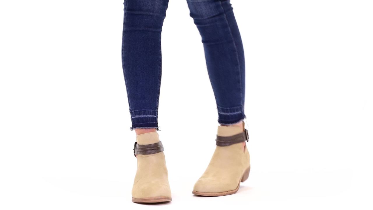 thumbnail video image 2 of Brinley Co. Women's Faux Suede Stacked Heel Two-tone Booties, 2 of 8