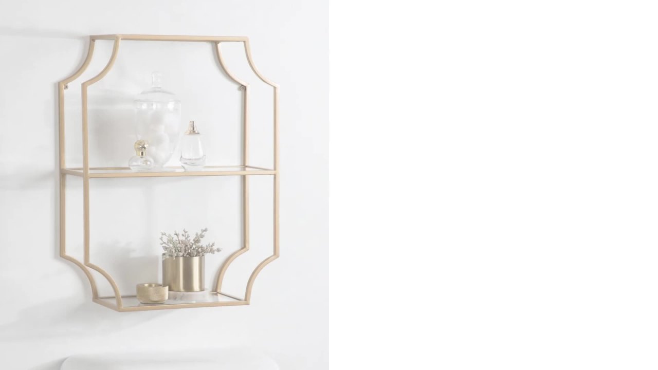 thumbnail video image 2 of Kate and Laurel Ciel Glam Geometric Wall Shelf, 18 x 24, Bronze, Decorative Shelves for Use as Over-the Toilet Storage or Bedroom Display Shelving, 2 of 10